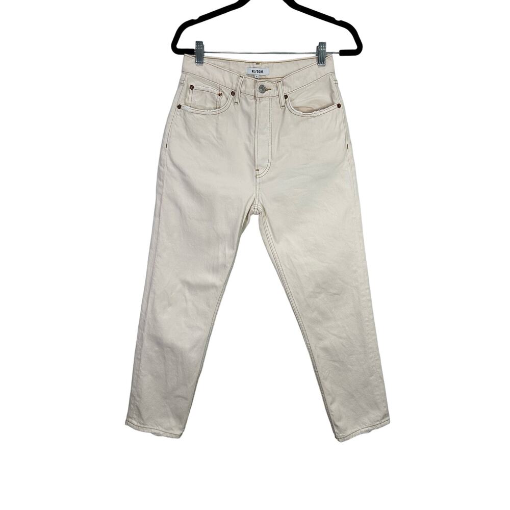 RE/DONE Women’s 70s High Rise Stove Pipe Button Fly Vintage White Worn Jeans 27